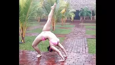 Desi outdoor gymnastics by desi girl Akshara in bikini